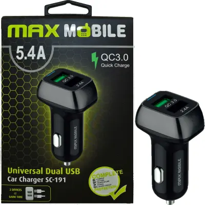 Maxmobile Auto Adapter USB DUO SC-191 QC 3,0 Quick Charge 5.4A crno-sivi