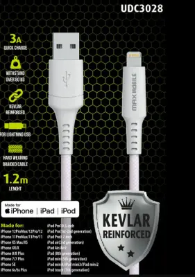 MAXMOBILE DATA KABEL I-PHONE LIGHTNING-USB MFI Apple KEVLAR QC 3A 1,2m white