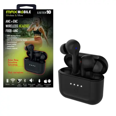 MAXMOBILE SLUŠALICE BLUETOOTH F80 TWS ANC Active Noise Cancelling crne
