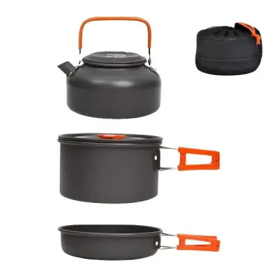 Kuharski set za kampiranje, kompletn pribor (1 lonac, 1 tava, 2 poklopca, 1 kotlić) | COOKLAPSO