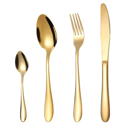 Zlatni set pribora za jelo od nehrđajućeg čelika, 24 komada, s kutijom | LUXCUTLERY