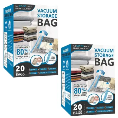 2 x paket od 20 vakuumskih vrećica za odjeću s nepropusnim ventilom i ručnom pumpom - S2TORAGEBAG