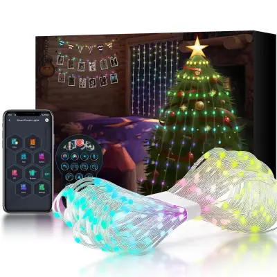 Pametno LED svjetlo za zavjese, RGB šareno kožno žično svjetlo kontrolirano točkom - USB Proziran