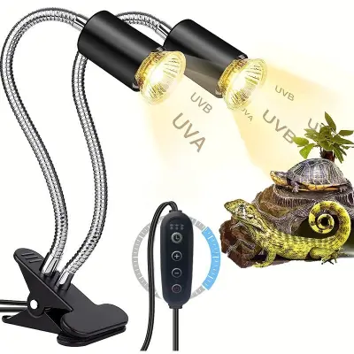 Lampa za sunčanje kornjače, dvoglava, EU utikač Crna