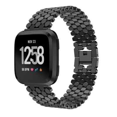 Remen za sat od nehrđajućeg čelika za pametni sat Fitbit Versa serije - dizajn riblje krljušti Crna