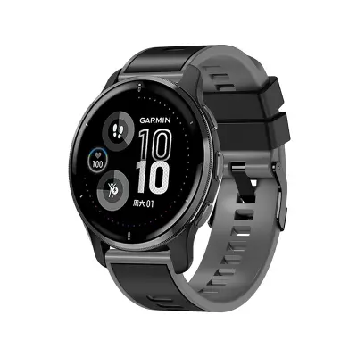 Silikonski remen za sat za Garmin Venu2/2S/SP/2Plus, Samsung, Huawei, Amazfit Crna+Siva