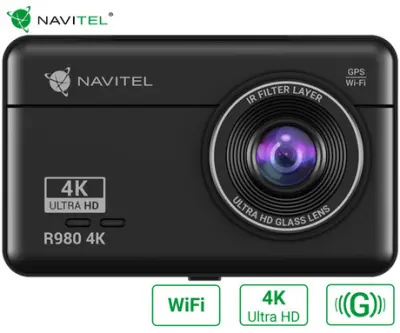 NAVITEL R980 4K kamera za automobil, 4K Ultra HD, 3" zaslon, G-senzor, kut snimanja 140°, aplikacija, poklon-bon, crna