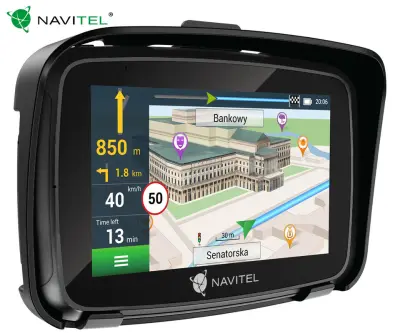 NAVITEL G590 MOTO GPS navigacija za motocikliste, 5" zaslon, baterija, Bluetooth, vodootpornost IP66, predinstalirane karte, rukav za prst, crna