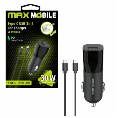 MAXMOBILE AUTO ADAPTER PD QC 3.0 TYPE C, SC-198008+Type C kabel, 30W