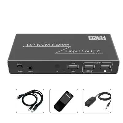 2 u 1 izlaz DP DisplayPort KVM prekidač 8K 60Hz Crna