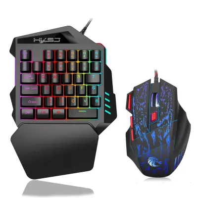 Jednoručna gaming tipkovnica, gamerska tipkovnica, miš, RGB pozadinsko osvjetljenje, oslonac za zglob Crna