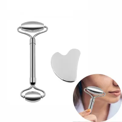 Gua Sha set za ljepotu lica, Valjak za lice, Masažer za kožu srebrna