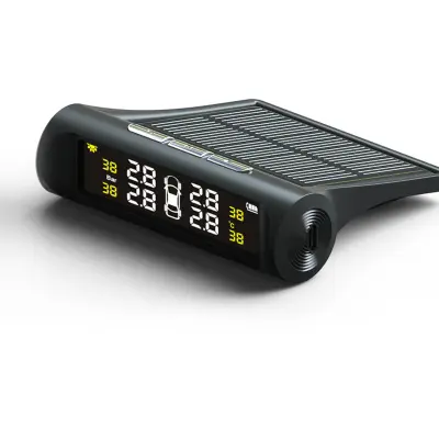 TPMS na solarno napajanje s zaslonom u boji i glasovnim upozorenjima na engleskom Crna