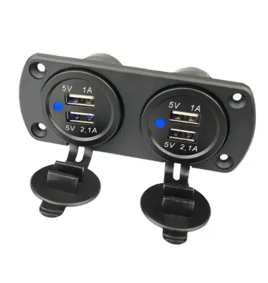 Dvostruki USB auto punjač s plavim svjetlom (ploča s 2 utičnice) Crna