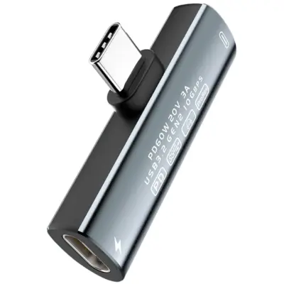 2-u-1 USB-C na C adapter s PD 60W brzim punjenjem i USB 3.2 Gen2 prijenosom podataka Siva
