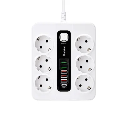 EU Type-C razvodna traka sa 6 utičnica i 5 USB priključaka Bijela