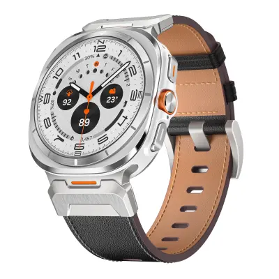 Remen za sat od prave kože sa srebrnim konektorom za Samsung Watch 7 Ultra 47mm Crna