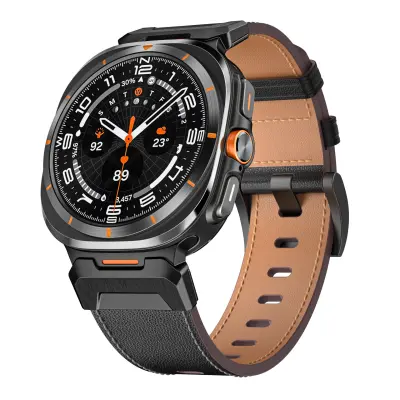 Remen za sat od prave kože za Samsung Watch 7 Ultra 47mm Crna