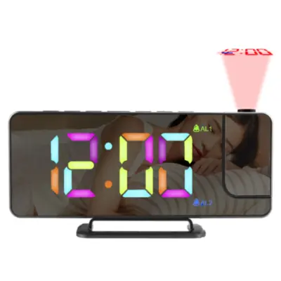LED budilica s projekcijom ogledala Crna