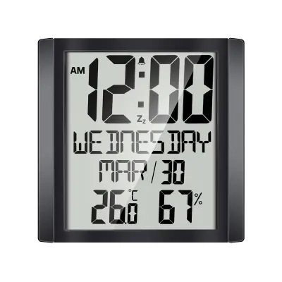 Veliki digitalni zidni sat s datumom i temperaturom Bijela