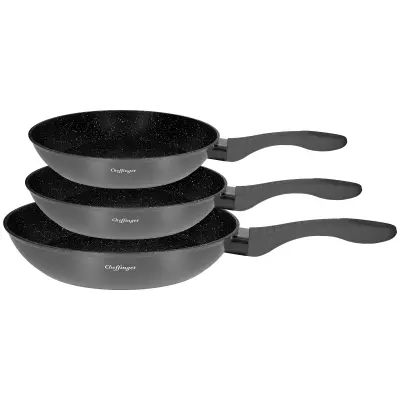 Set od 3 tava 20 / 24 / 28 cm Obložen mramorom s drškom od silikona