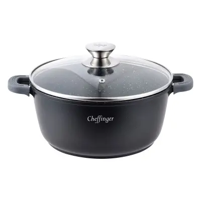 Cheffinger, indukcijska lonac s neljepljivim mramornim premazom 24 cm s poklopcem, crni