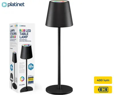 PLATINET PTL44RGB bežična stolna LED lampa, do 400 lumena, punjiva baterija od 4000 mAh, IP44 zaštita, USB tipa C