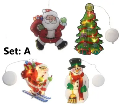 Viseće LED božićne lampice, za prozor, 4 kom, dekorativna božićna rasvjeta na baterije | MERRYLIGHTS A