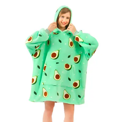 Topli pulover i deka s rukavima za djecu i odrasle, oversized (avokado) | HOODZIE