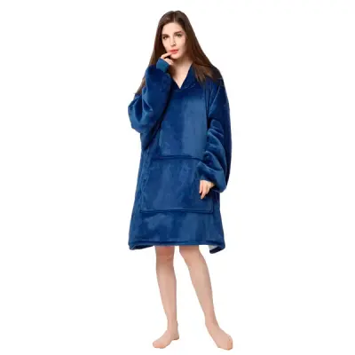 Topli pulover i deka s rukavima za djecu i odrasle, oversized (plava) | HOODZIE