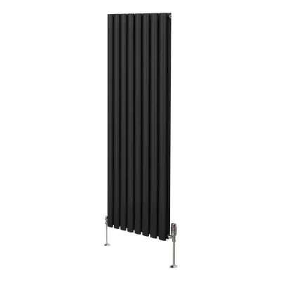 Ovalni stupni radijator i ventili - 1600 mm x 480 mm - crni