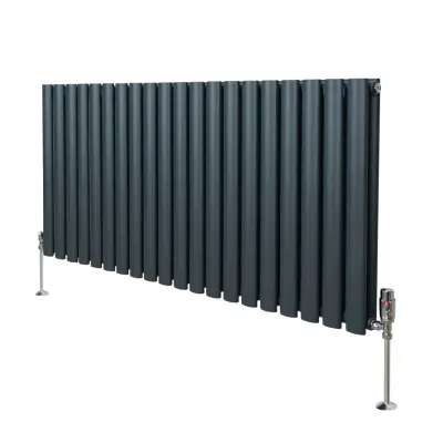 Ovalni radijator i ventili - 600 mm x 1200 mm - antracit siva