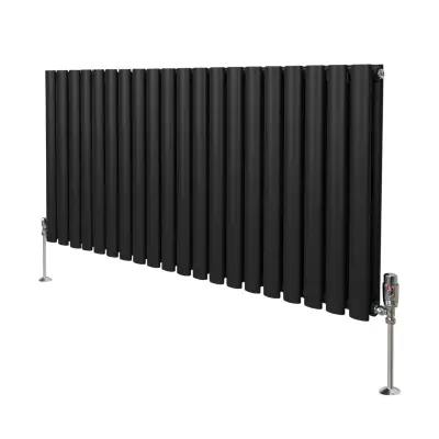 Ovalni stupni radijator i ventili - 600 mm x 1200 mm - crni