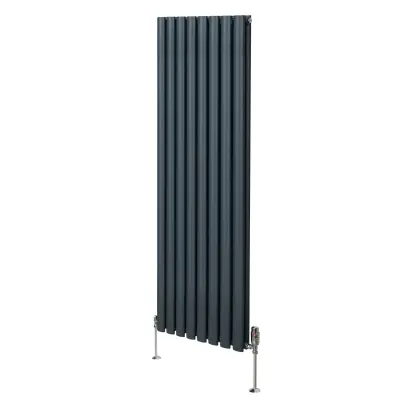 Ovalni stupni radijator i ventili - 1600 mm x 480 mm - antracit siva