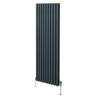 Ovalni stupni radijator i ventili - 1800 mm x 600 mm - antracit siva