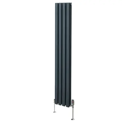 Ovalni stupni radijator i ventili - 1600 mm x 240 mm - antracit siva