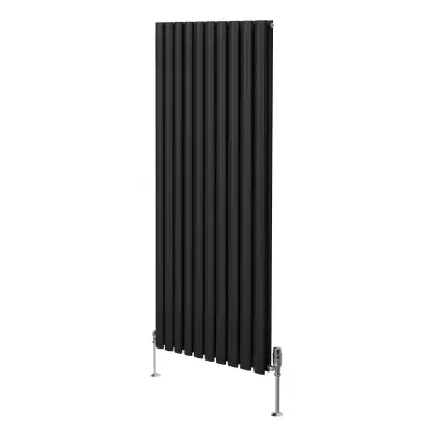 Ovalni stupni radijator i ventili - 1600 mm x 600 mm - crni