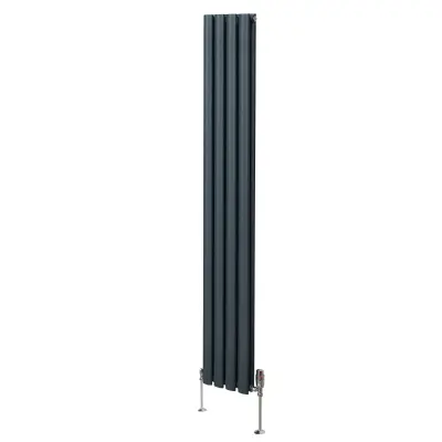 Ovalni stupni radijator i ventili - 1800 mm x 240 mm - antracit siva
