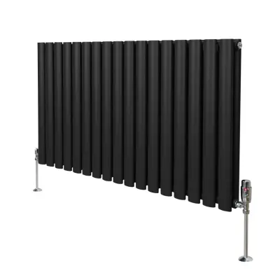 Ovalni stupni radijator i ventili - 600 mm x 1020 mm - crni