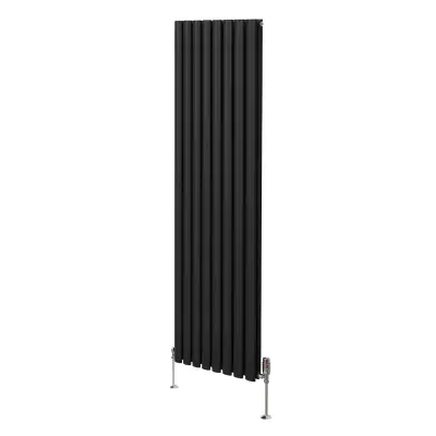 Ovalni stupni radijator i ventili - 1800 mm x 480 mm - crni