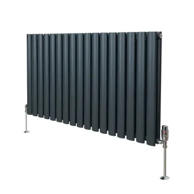 Ovalni stupni radijator i ventili - 600 mm x 1020 mm - antracit siva