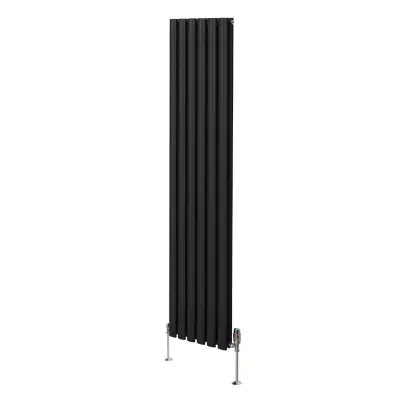Ovalni stupni radijator i ventili - 1800 mm x 360 mm - crni