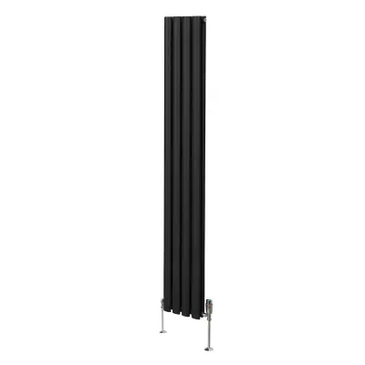 Ovalni radijator i ventili - 1800 mm x 240 mm - crni
