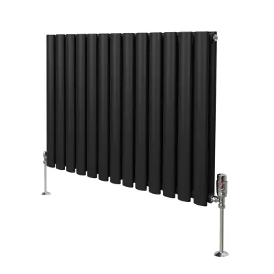 Ovalni stupni radijator i ventili – 600 mm x 780 mm – crni