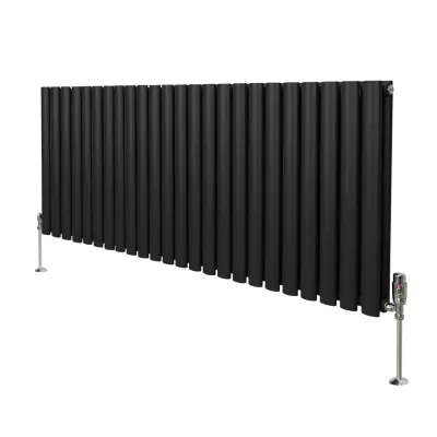 Ovalni stupni radijator i ventili - 600 mm x 1440 mm - crni