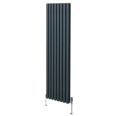 Ovalni stupni radijator i ventili - 1800 mm x 480 mm - antracit siva