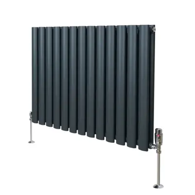 Ovalni stupni radijator i ventili - 600 mm x 780 mm - antracit siva