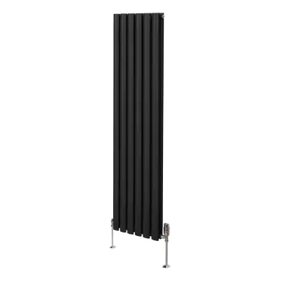 Ovalni stupni radijator i ventili - 1600 mm x 360 mm - crni