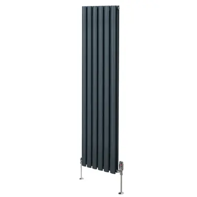 Ovalni stupni radijator i ventili - 1600 mm x 360 mm - antracit siva