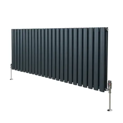 Ovalni stupni radijator i ventili - 600 mm x 1440 mm - antracit siva